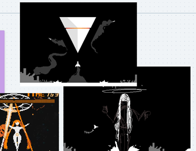 my ideas for future games. there's a zero ranger screenshot, and 2 black and white drawings ive made. one of a fighter jet launching missiles at a huge geometric pyramid enemy, and another drawing showing a sketch of a giant woman boss heehoo