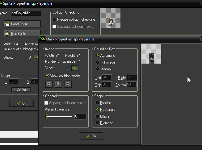 Clicking on 'Modify Mask' brings up a separate child window to modify the sprite's collisions.